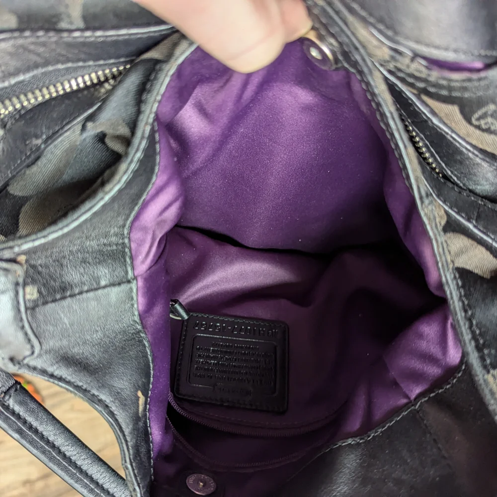 Coach Black Signature Circle Hobo Bag